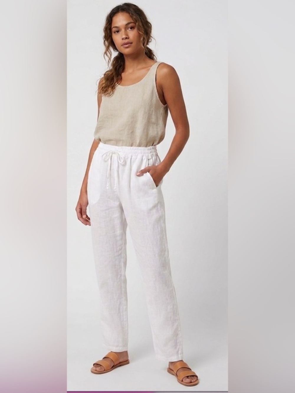 Nina Kendosa Paris White 100% Linen Pants Made in Italy,-Fits S-MSRP $68